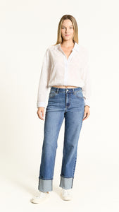 HIGH RISE CUFFED WIDE LEG JEAN-LUNA DARK WASH