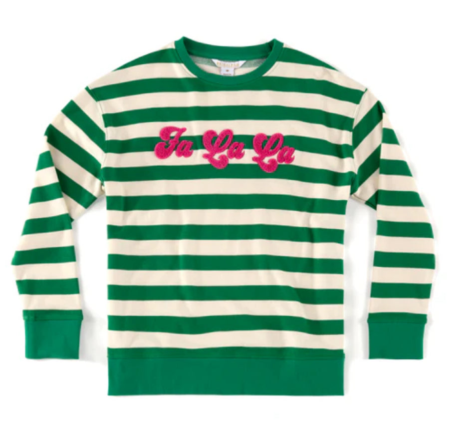 "FA LA LA" STRIPE SWEATSHIRT, GREEN