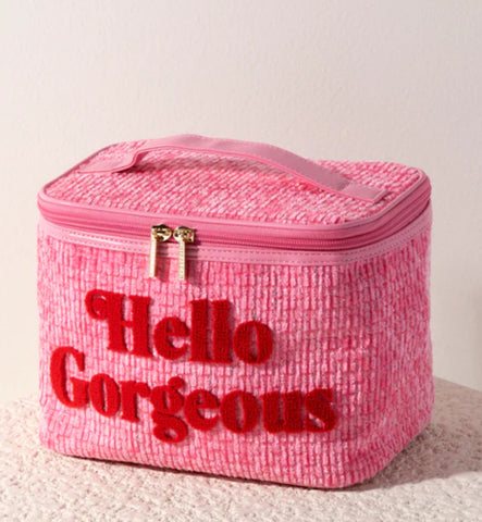 SHIRALEAH "HELLO GORGEOUS" COSMETIC CASE, PINK