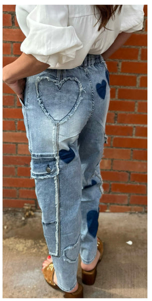 Washed Heart Stretch Denim